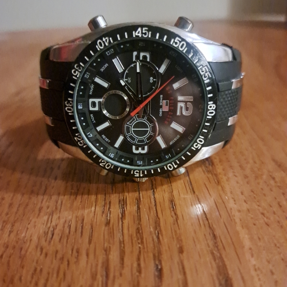 U.S. Polo Assn. Men's Black and Silver Chronograph Watch